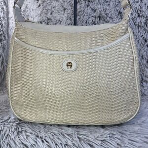 Vintage Etienne Aigner Cream Basket Weave Straw Shoulder Handbag Neutral Purse